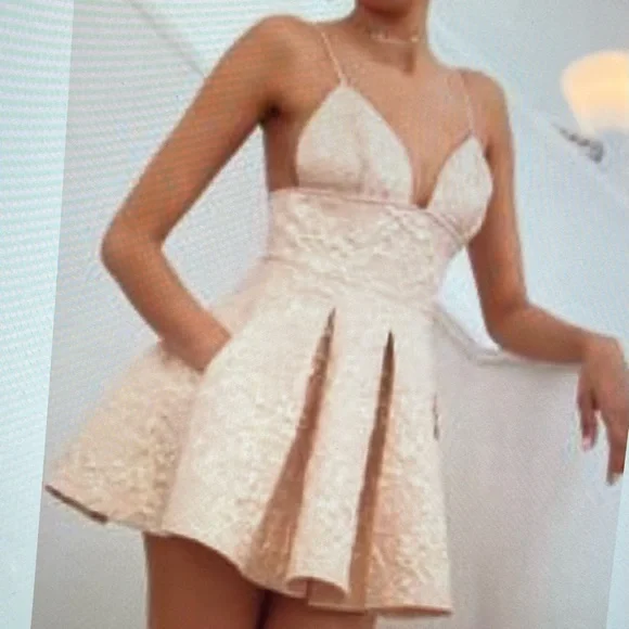 Lucy in the Sky | Dresses | Lucy In The Sky Babette Pleated Jacquard Dress  In Rose Gold | Poshmark